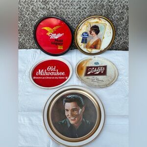 VINTAGE Beer Tray Lot (5): Pabst Miller Milwaukee Schlitz Elvis Tin Advertising